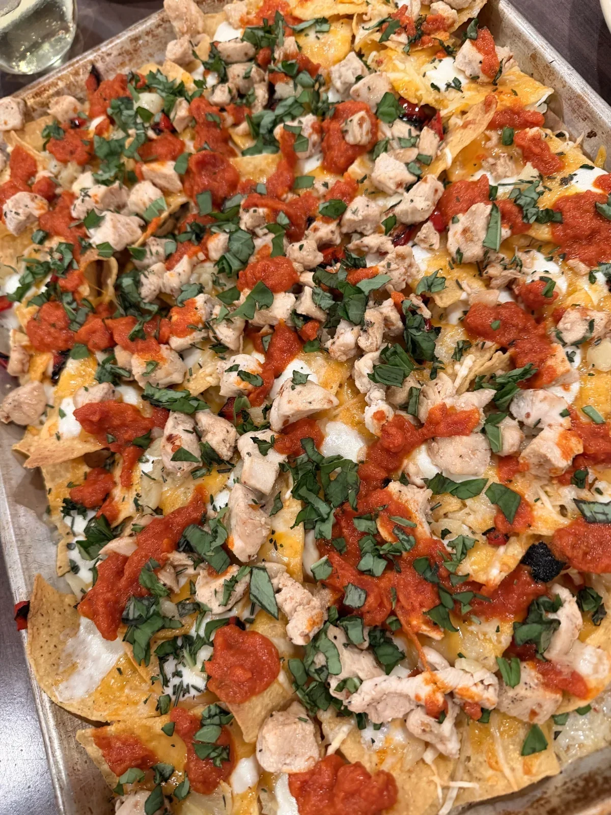 Chicken Caprese nachos from our kitchen