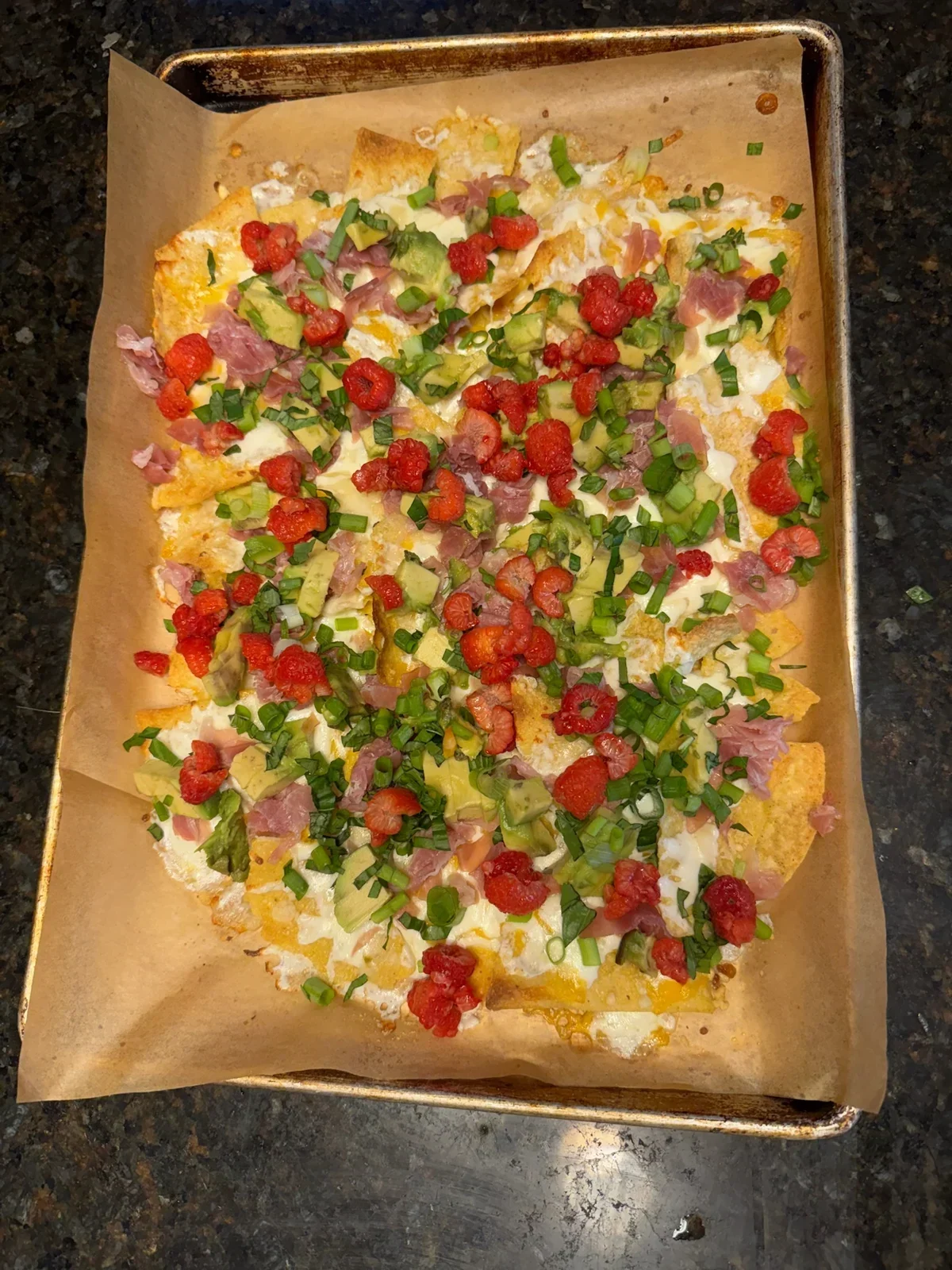Raspberry Prosciutto nachos from our kitchen
