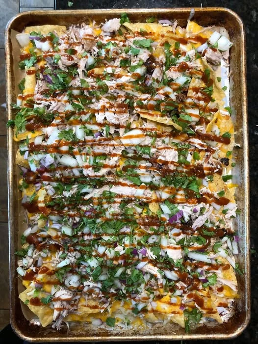 Simple BBQ Pork & Jalapeños nachos from our kitchen